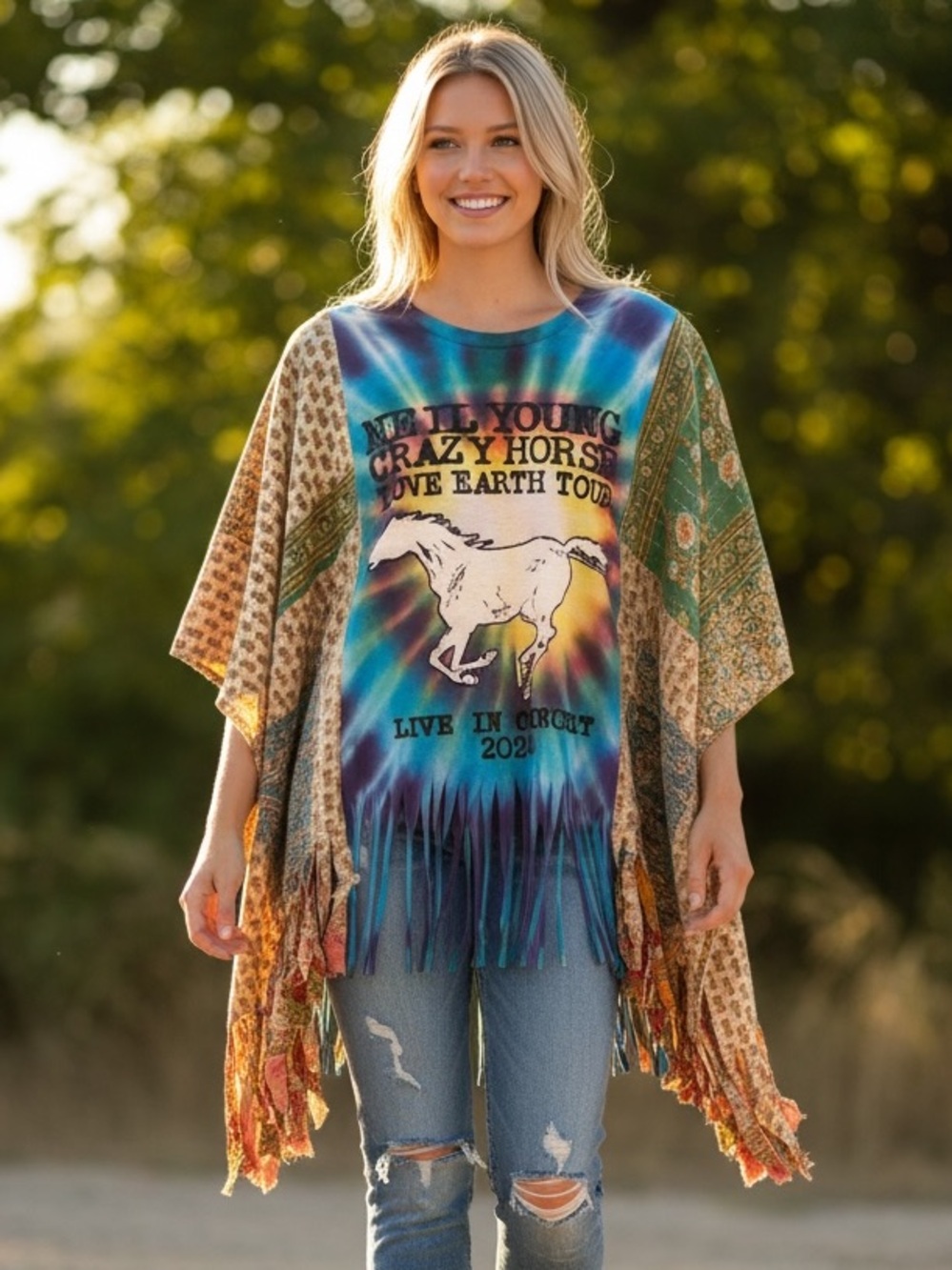NEIL YOUNG Artisan Made Upcycle BAND T PONCHO SIZE INCLUSIVE Granny D Original - Picture 8 of 9